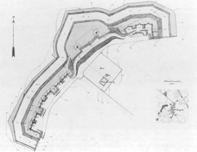 Vangede Batteri, Grundplan og situationsplan 1893. Rigsarkivet.