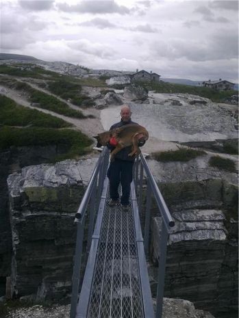 Terje og Sheeba i Rondane. Skummel foss under brua....