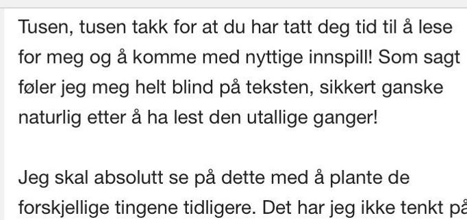 Tilbakemelding fra Hilde Høistakli