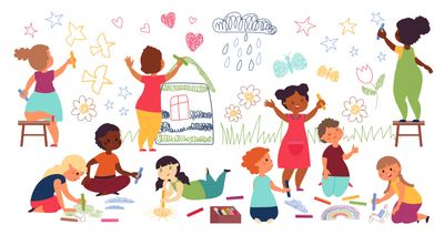 Happy children drawing as they learn Italian