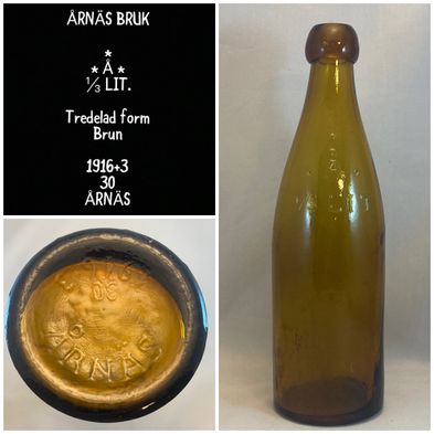 Årnäs-glasbruk-1916-3-30-Brun-knoppöl-knoppflaska-knoppölflaska-knoppö
