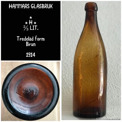 Hammar 1914 tvåtredjedels liter knoppölflaska knoppflaska stor