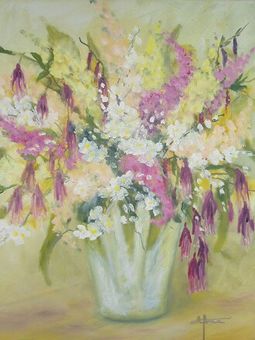 Buket lille hvid i glasvase 50x40 cm - Solgt