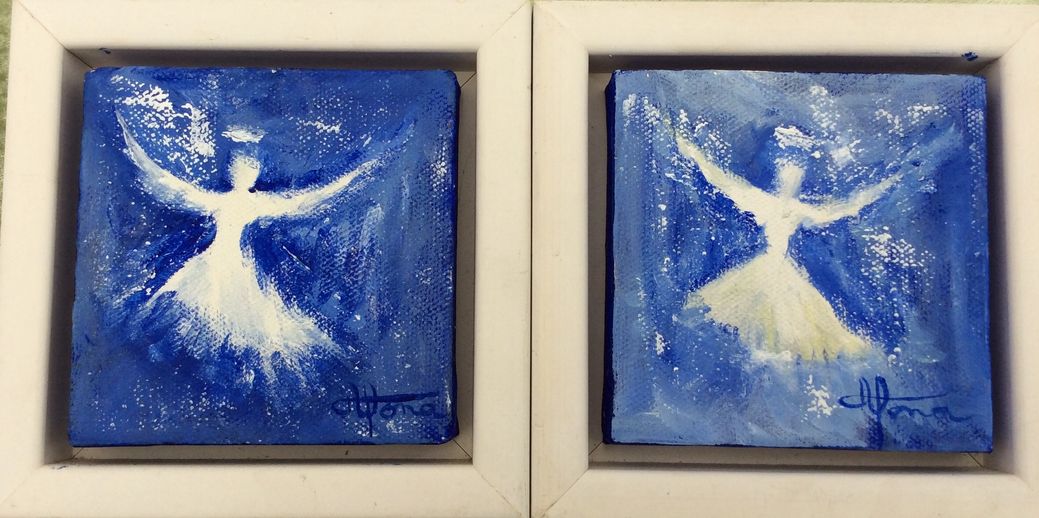 1 + 2 engle i hvid ramme 10x10 cm