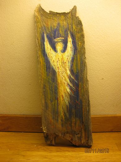 Engle på træ med kobber 26x10 cm - 06-11-2015