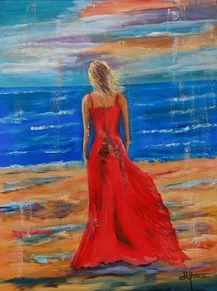 Lady in sunset 80x60 i sølvramme