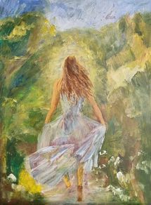 The girl in the forrest 80x60 i sølvramme solgt
