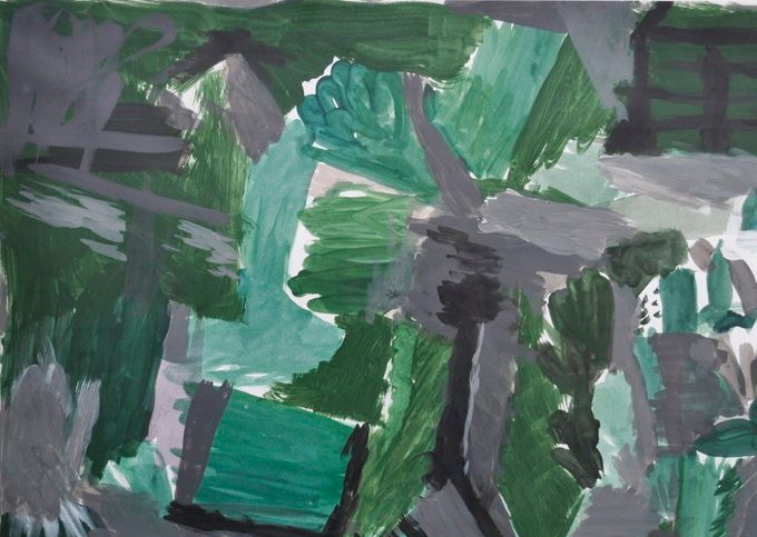 Mogens Gissel: U. t., olie på papir, 67 x 87 cm