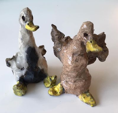 Små vadefugle i raku