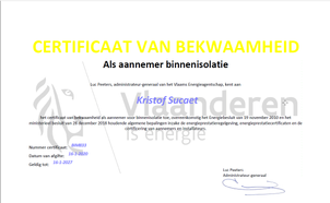 certificaat van bekwaamheid als aannemer binnenisolatie