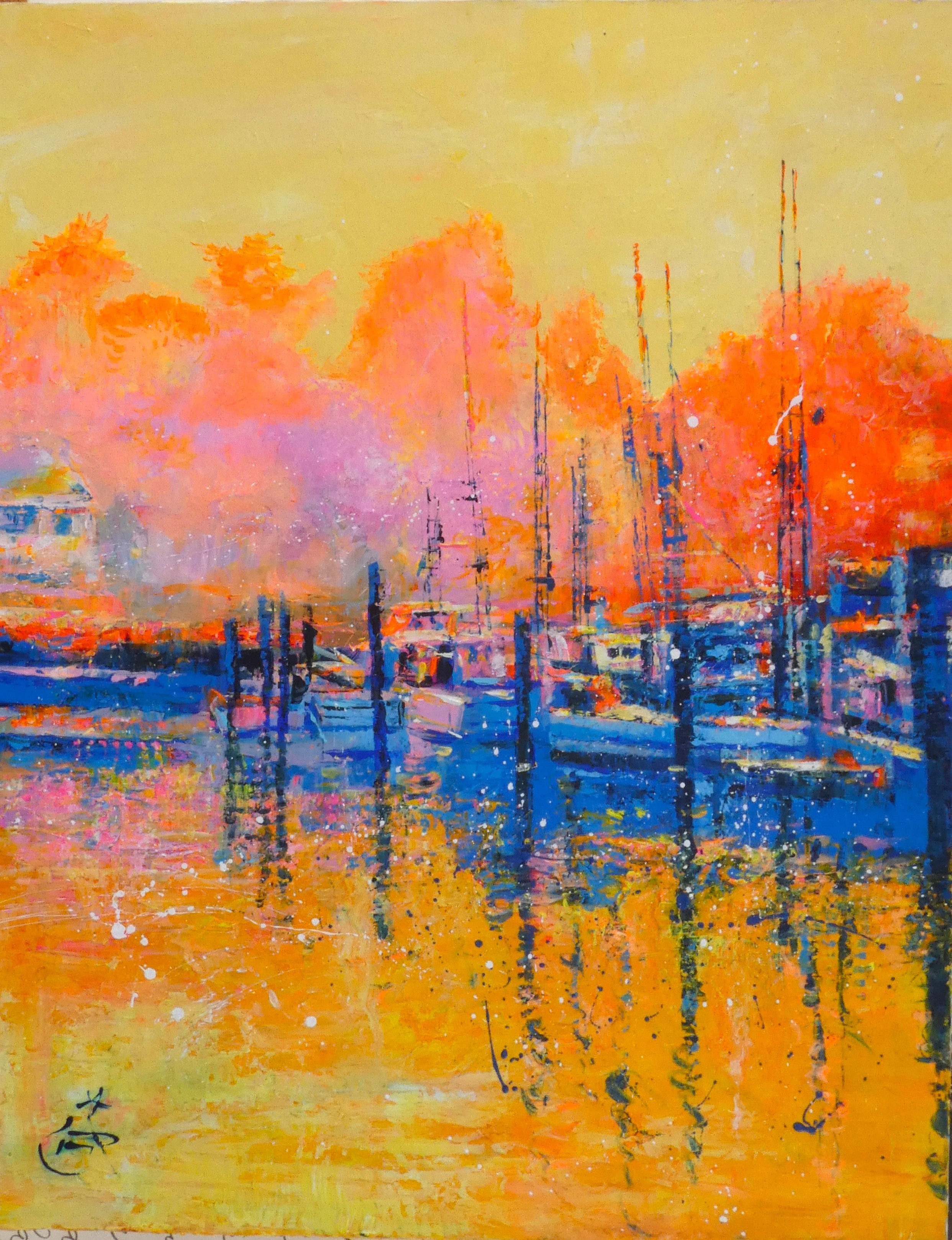 Un port, dans la brume et l'or