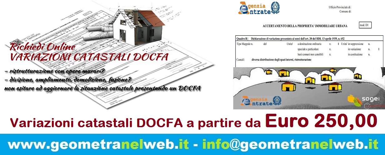 Variazione catastale: Costo Docfa geometra online