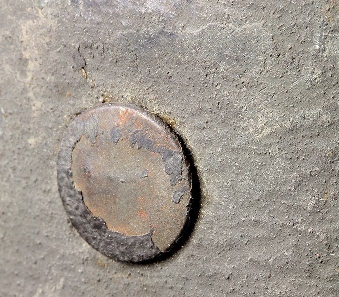 Flat-headed steel rivet.