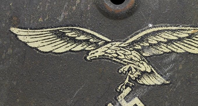 Luftwaffe decal on an M42 NS. Notice the angle of the wings and the curved back. This is due to incorrect application of the decal. The water transfer has shifted slightly so that the back and wings appear a bit different.