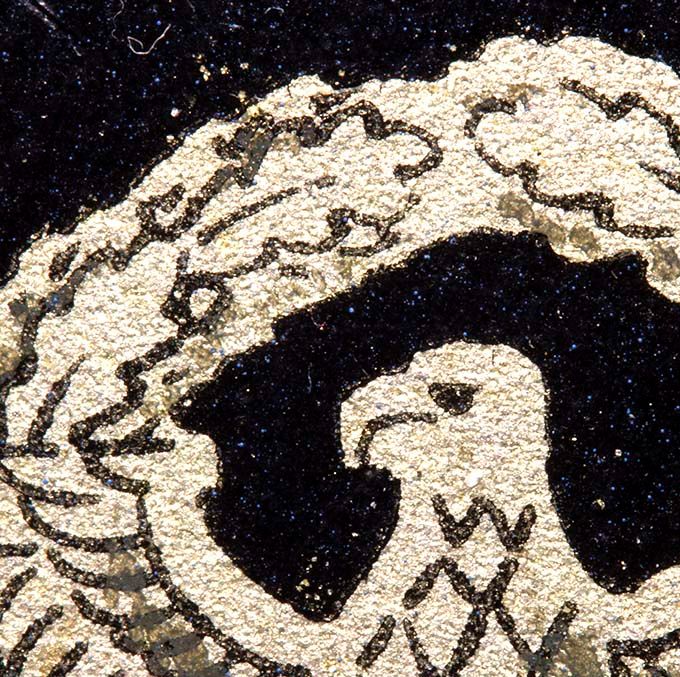 Detail picture of the head and neck of a Quist type Polizei decal. Notice the lines making the beak mouth and the eyes. The neck is wide compare to ET style Polizei decals. 