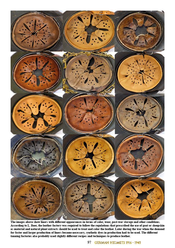 This picture shows the variations of liner colors and shapes due to dying process, wear, postwar storage etc.