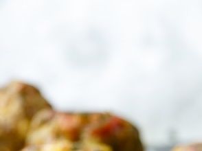 Baked eggplant meatballs ready for sauce