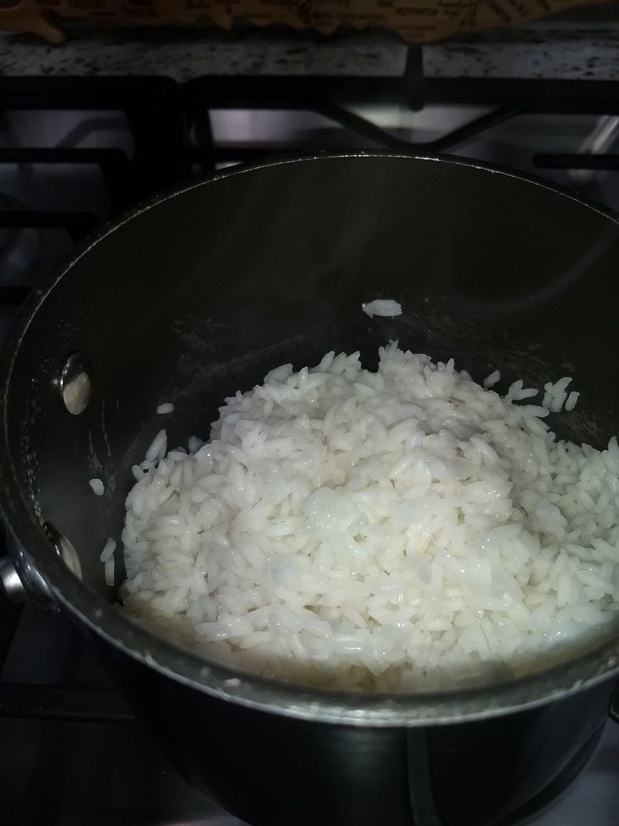 White rice ready to be added to pot