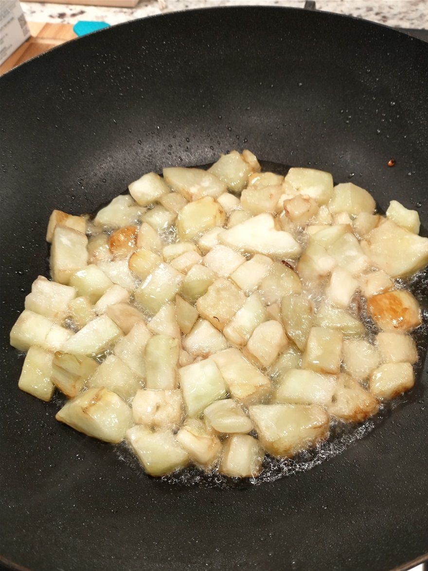 Fry eggplant in batches!
