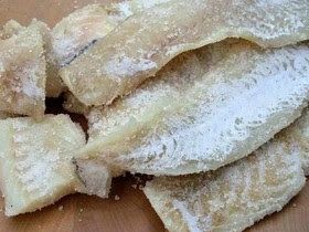 Dried cod, needs to be soaked in water for three days before cooking.