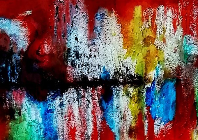 Giulia Cernetig - Tracce di musica rock, Materico su tela 50x70 (Collezione privata)