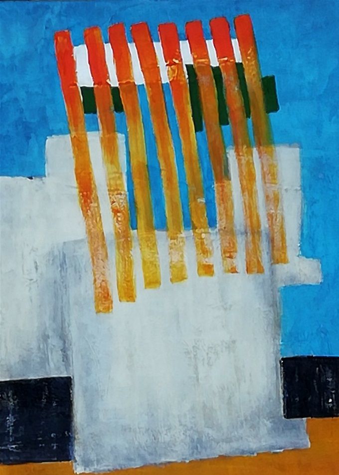 Giulia Cernetig - La casa adiacente alla ferrovia, Materico su tela 50x70 (Opera in catalogo Biennale Città di Cesenatico 2021)