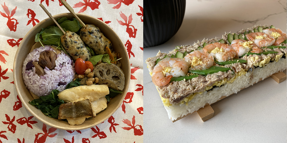 Saikyo yaki & Tsukune bento - Scampi & makreel oshi zushi