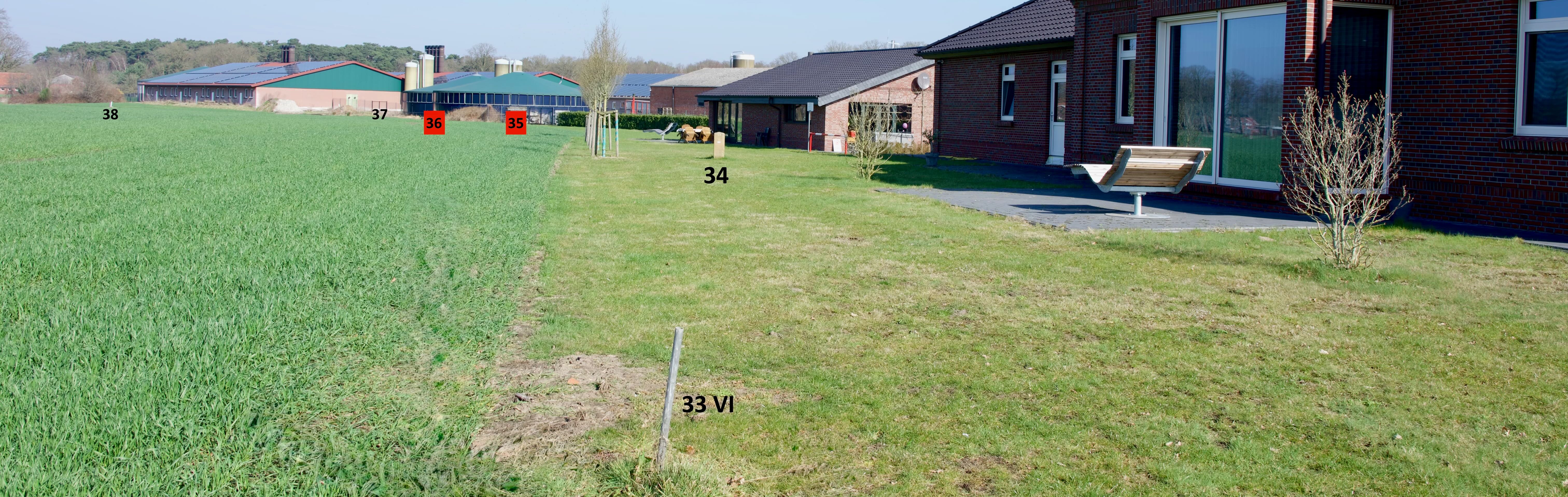 Grensstenen 33 VI - 38 aan de Duits-Nederlandse grens | Grenzstein 33 VI - 38 an der Niederländische-Deutsche Grenze