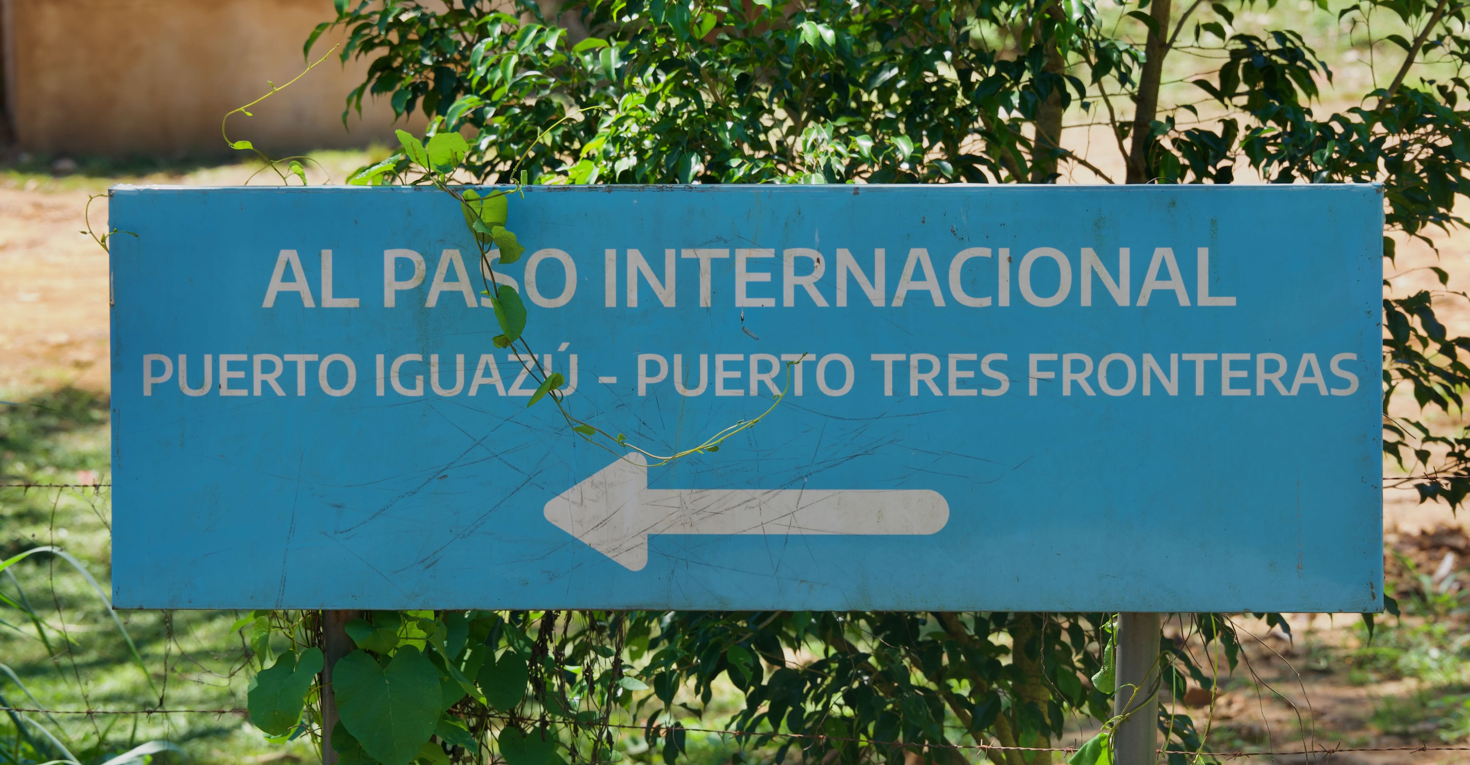 Hito Tres Fronteras monument in Puerto Iguazú, Argentina, marking the tri-border with Brazil and Paraguay