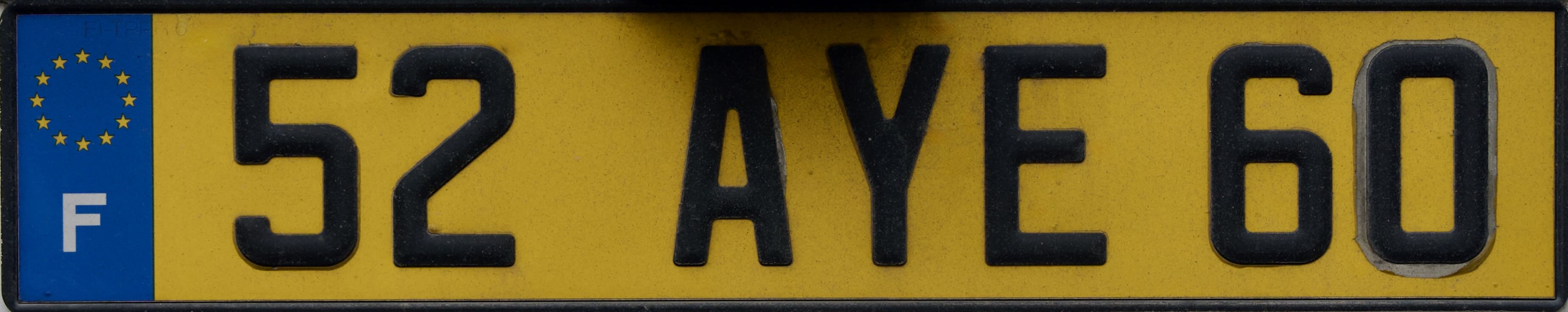 Former French License Plate (1993–2009): Yellow Rear Plates