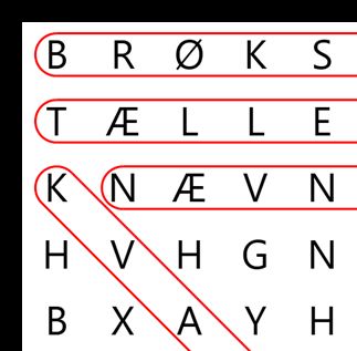 På lærerarket finder du en liste med ordene og denne facitliste.