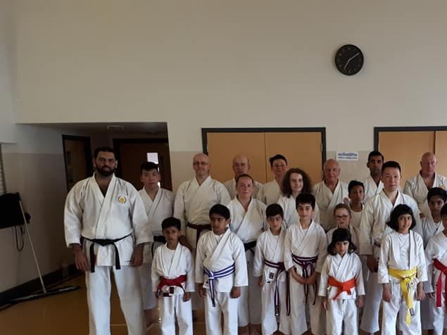 (Kyu Grades Class Photo) Many students from Harrow and further afield attended a technical seminar with Makita Sensei from JKS Headquarters in Japan. The first session consisted of many leg exercises that the JKS Hombu is famed for. After the leg exercises, Sensei went onto various stretching for the shoulders to increase the snap of the punch. Emphasis was on using the back muscles when punching. Sensei also went through speed drills of switching legs and then kicking. 
The second session was on Heian Kata and Junro Yondan. Sensei showing his incredible skill and attention to details with the latest updates from Japan. 
A great seminar enjoyed by all and showing why the JKS is the leading Shotokan organisation in the world!