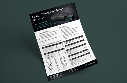Technical datasheet for a compact precision linear stage.