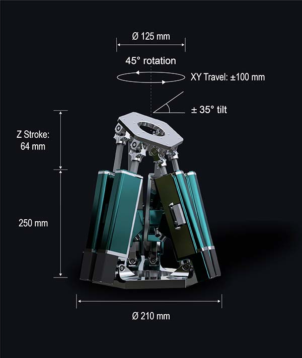 Hexapod Mini 64 precision positioning system with six degrees of freedom.