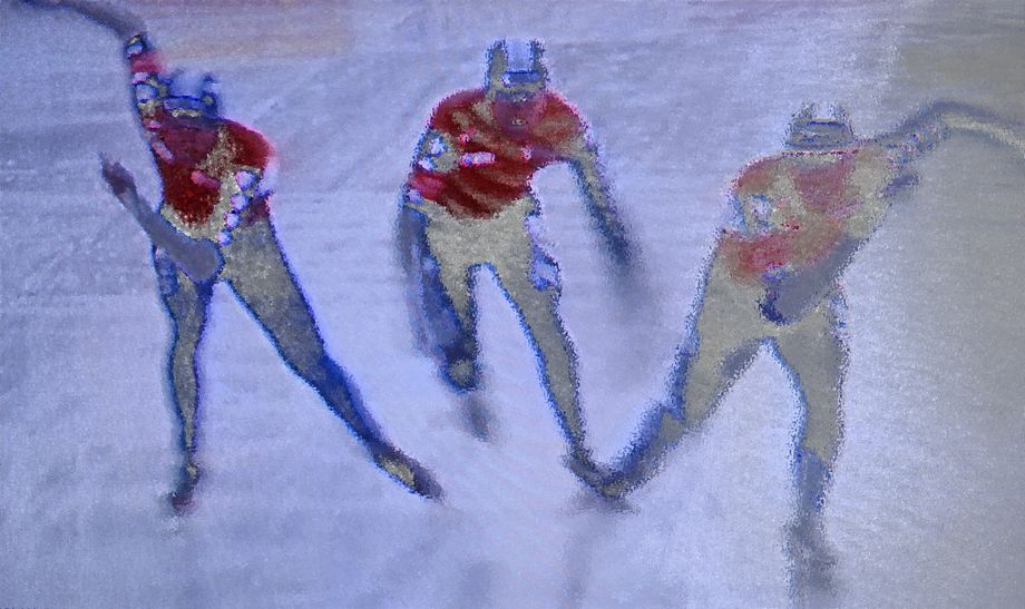 Skøyteløparar i lagtempo  -  Skaters in a team run 
