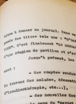 thèse de Benoiston thèse de médecine de Jean Benoiston, ancien interne à fleury les aubrais et élève de Georges Daumezon. La thèse contient nombre d'extraits de journaux produits par les patients des services de divers établissements, dont Maison-Blanche !
