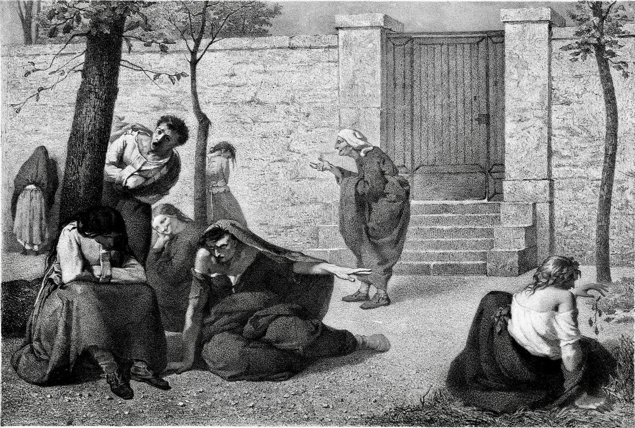 Folles de la Salpétrière, cour des agitées, Armand Gautier 1825-1894, 