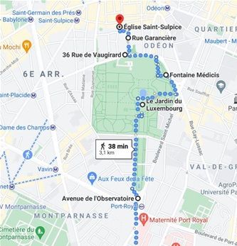 Plan promenade Meridien Paris Observatoire à Saint Sulpice