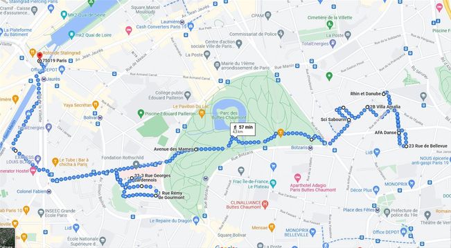 Plan Promenade Paris Mouzaia Buttes Chaumont Butte Bergeyre