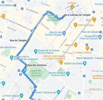 Stroll in Paris Marais district Place des Vosges detailed map itinerary