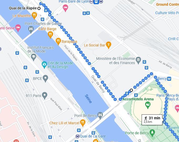 Stroll in Paris district Bercy detailed map itinerary