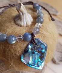 Armband mit Labradorit, Bergkristall, Silber (925) und Paua-Shell