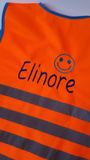 fluo vest oranje met naam en smiley