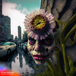 Firefly_flower+,eyes, city distopian, surreal, zombie_photo,dramatic_l