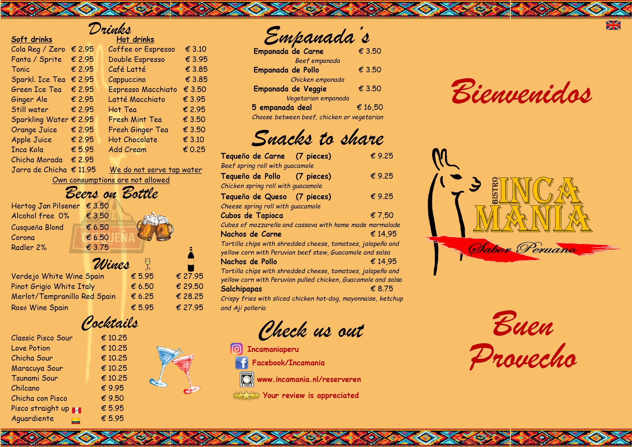 Menu | INCA MANIA
