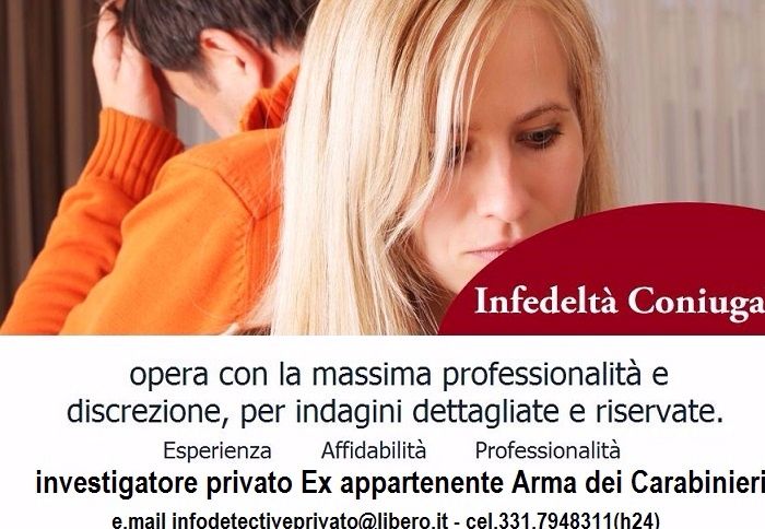 
COSENZA:- INDAGINE EXTRACONIUGALE AVETE DEI DUBBI?

COSENZA:- Avete dubbi sulla fedeltà del vostro coniuge?

COSENZA:- INDAGINE EXTRACONIUGALE