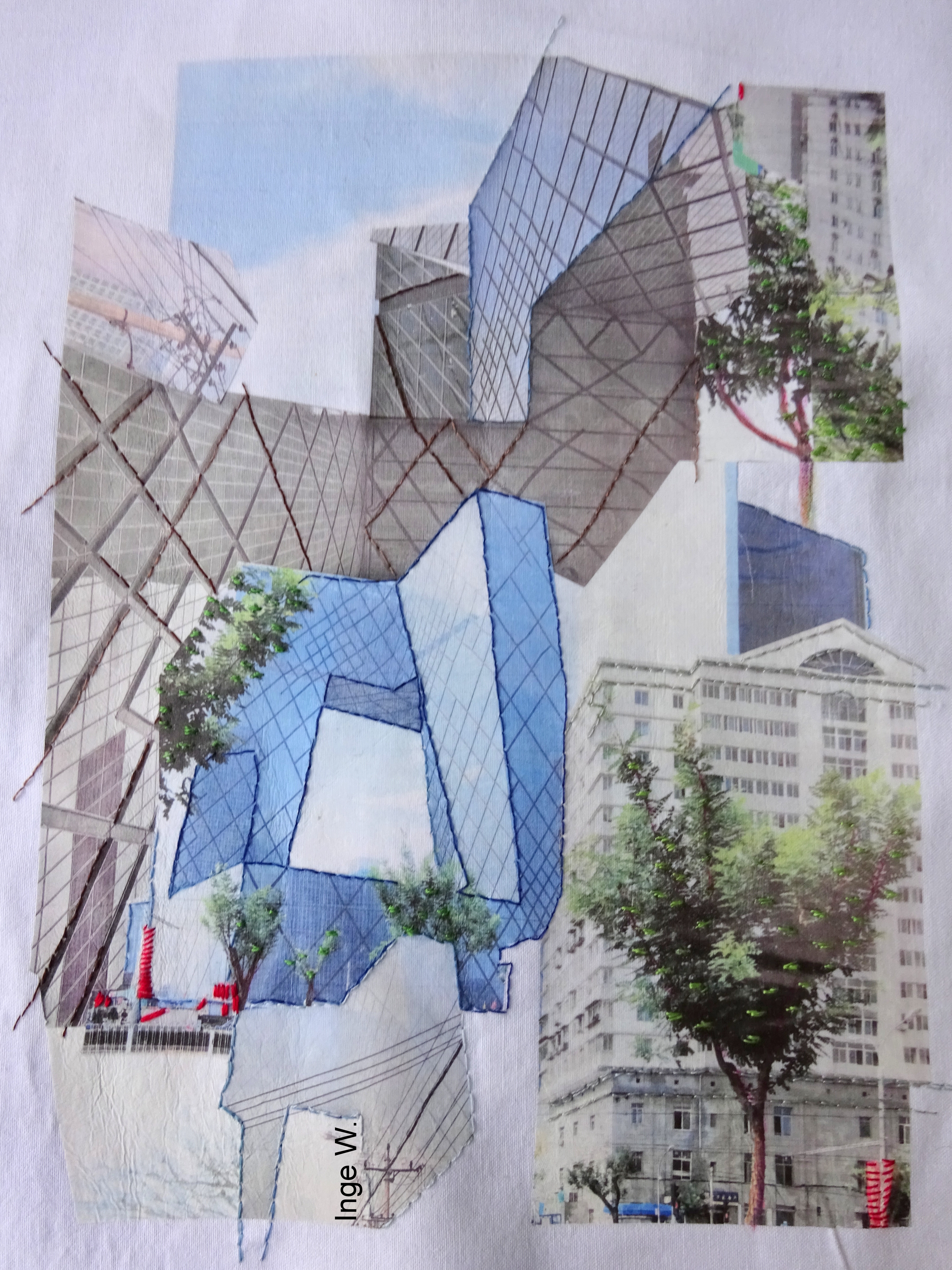 Architectonische collage in textiel