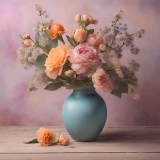 VAAS MET BLOEMEN IN PASTELKLEUREN