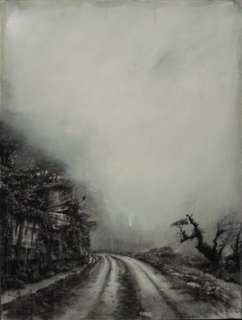 CAMINO 2, 2016, carboncillo y esmalte sobre papel, 100 x 70 cm