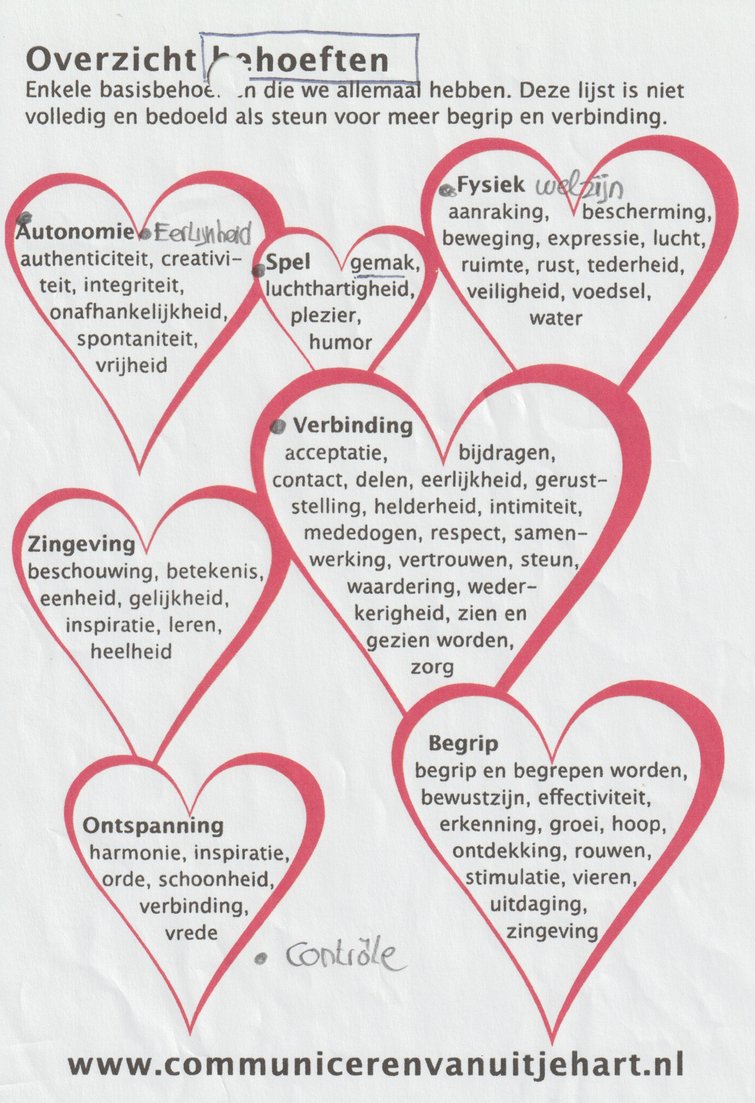 overzicht Behoeften overzicht Behoeften